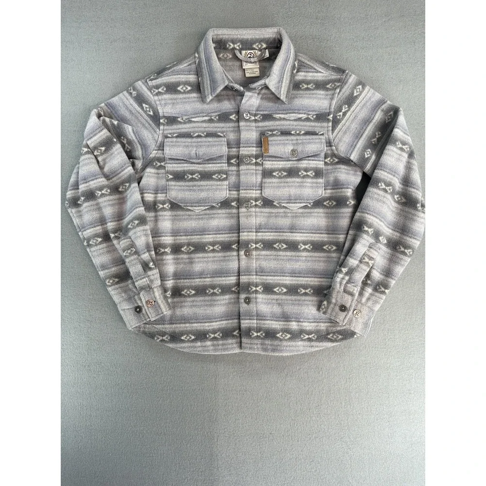 Cinch Fleece Flannel Shirt Jacket Boys XL 14 Shacket Aztec Western Pockets Strip